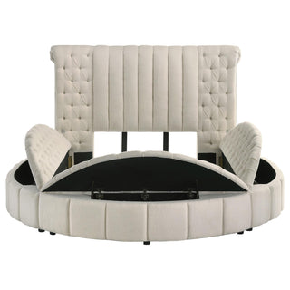 Sonya Upholstered Queen Round Storage Bed Ivory
