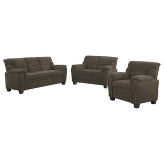 Clementine 3-piece Upholstered Padded Arm Sofa Set Brown