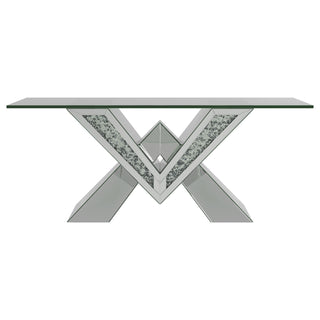 Taffeta Glass Top Mirrored Acrylic Coffee Table Silver