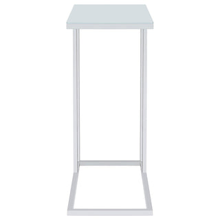 Stella White Glass Top C-Shaped Sofa Side Table Chrome