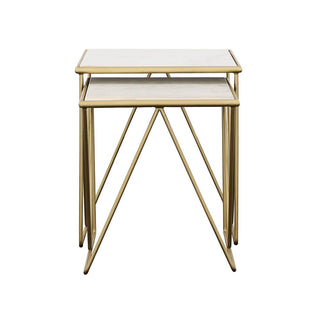 Bette 2-piece Marble Top Nesting Table Set White and Gold