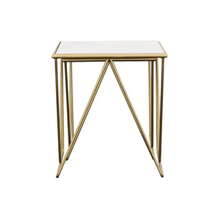 Bette 2-piece Marble Top Nesting Table Set White and Gold