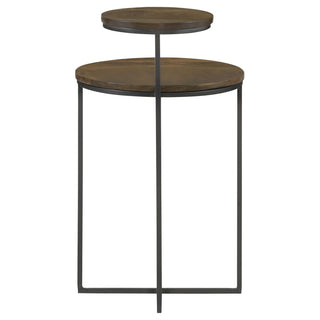 Yael Round Mango Wood Accent Side Table Natural and Gunmetal