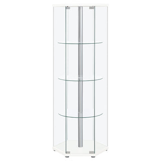Zahavah 4-shelf Hexagonal Clear Glass Curio Cabinet White