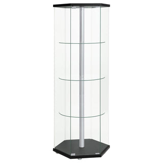 Zahavah 4-shelf Hexagonal Clear Glass Curio Cabinet Black