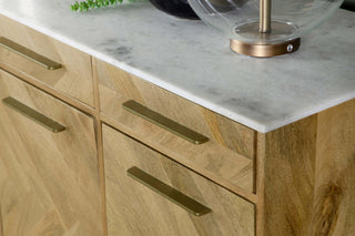 Keaton 3-door Marble Top Herringbone Accent Cabinet Natural