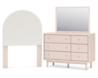 Wistenpine Twin Upholstered Panel Headboard, Dresser and Mirror