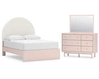 Wistenpine Full Upholstered Panel Bed, Dresser and Mirror