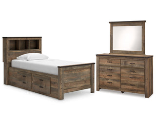 Trinell Twin Bookcase Storage Bed, Dresser and Mirror