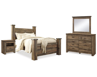 Trinell Queen Poster Bed, Dresser, Mirror and Nightstand