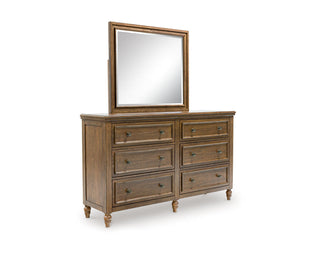 Sturlayne Queen Upholstered Panel Bed, Dresser and Mirror