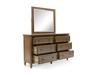 Sturlayne Queen Upholstered Panel Bed, Dresser and Mirror