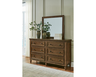 Sturlayne Queen Upholstered Panel Bed, Dresser and Mirror