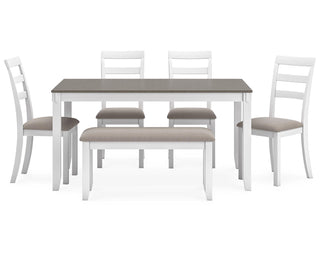 Stonehollow Dining Table and Chairs with Bench (Set of 6)