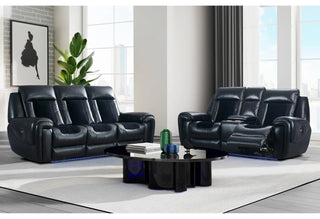 U0700 BLANCHE BLACK/VELVET POWER RECLINING SOFA / POWER CONSOLE RECLINING LOVESEAT/ POWER RECLINER WITH LED