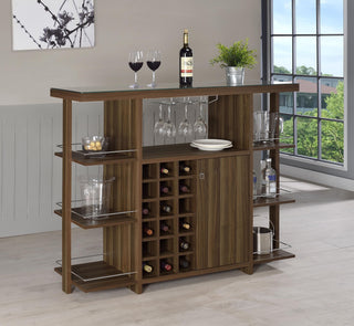 Evelio 6-shelf Glass Top Home Bar Wine Cabinet Walnut