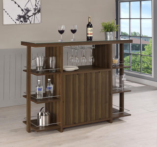 Evelio 6-shelf Glass Top Home Bar Wine Cabinet Walnut