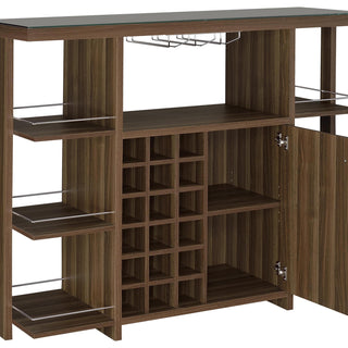 Evelio 6-shelf Glass Top Home Bar Wine Cabinet Walnut