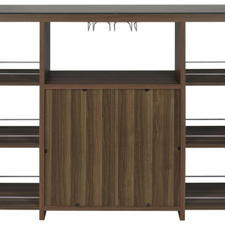 Evelio 6-shelf Glass Top Home Bar Wine Cabinet Walnut