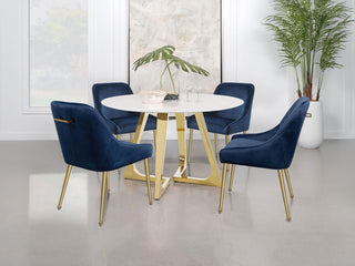 Gwynn Round 51-inch Marble Stainless Steel Dining Table Gold