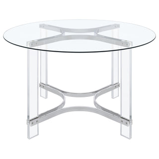 Keeling 47-inch Round Glass Top Acrylic Dining Table Chrome