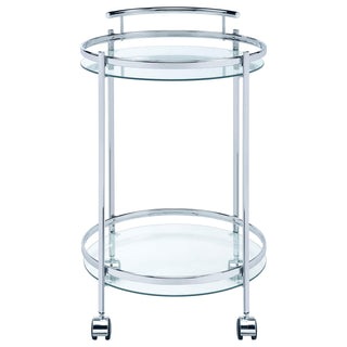 Chrissy Round Glass Shelf Metal Bar Cart Chrome