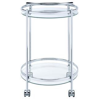 Chrissy Round Glass Shelf Metal Bar Cart Chrome