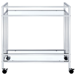 Cara 2-tier Rectangular Glass Shelf Metal Bar Cart Chrome