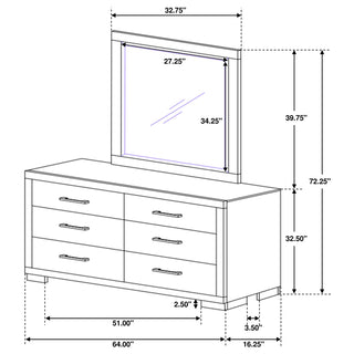 Jessica 6-drawer Dresser with Mirror Cappuccino