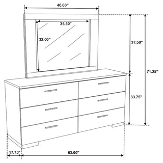 Felicity 6-drawer Wood Dresser with Mirror White High Gloss