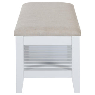 Bexhill Upholstered Rectangular Bench with Shelf White