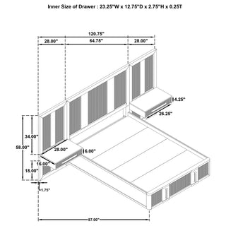 Terrace Queen Wall Panel Storage Bed Ash Brown