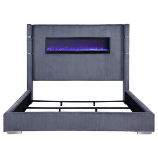 Tisdall Upholstered Eastern King Flame Visualizer Bed Grey