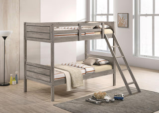 Ryder Wood Twin Over Twin Bunk Bed with Mattress Weathered Taupe