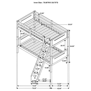 Littleton Wood Twin Over Twin Bunk Bed Grey
