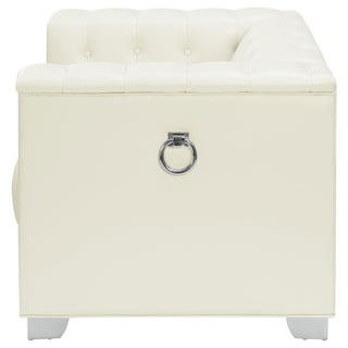 Chaviano Upholstered Track Arm Accent Chair Pearl White