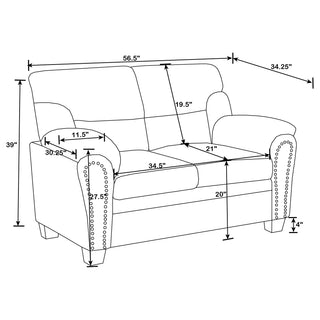Clementine 2-piece Upholstered Padded Arm Sofa Set Brown