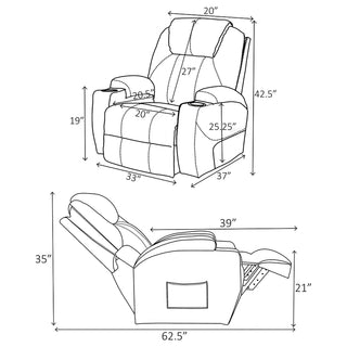 Sanger Upholstered Power Lift Massage Recliner Charcoal Grey