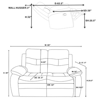 Nova 2-piece Upholstered Padded Arm Sofa Set Dark Grey