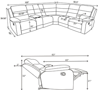 David Upholstered Reclining Sectional Sofa Smoke