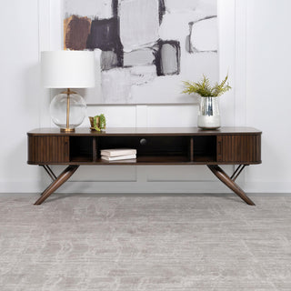 Valna Wood 71-inch TV Stand with Sliding Doors Walnut