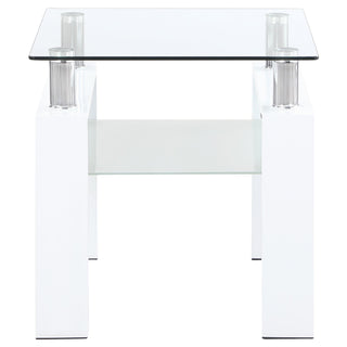 Dyer 1-shelf Square Glass Top Side End Table White