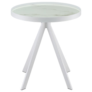 Briggs Round Marble Printed Glass Top End Side Table White