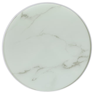 Briggs Round Marble Printed Glass Top End Side Table White