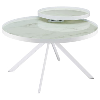 Briggs Round Marble Printed Glass Top Coffee Table White