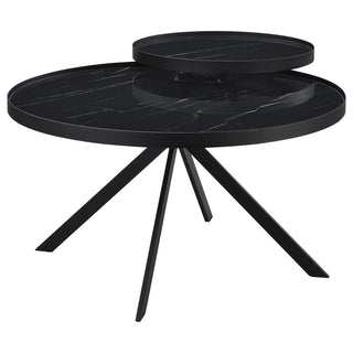 Briggs Round Marble Printed Glass Top Coffee Table Black