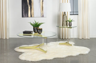 Janessa 2-piece Acrylic Coffee and End Table Set Matte Brass