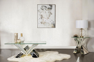 Taffeta 2-piece Mirrored Coffee and End Table Set Silver