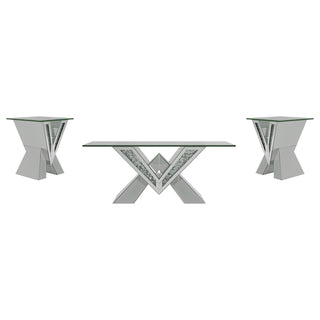 Taffeta 3-piece Mirrored Coffee and End Table Set Silver