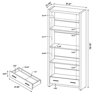 Skylar 71-inch 5-shelf Bookcase with Drawer Cappuccino